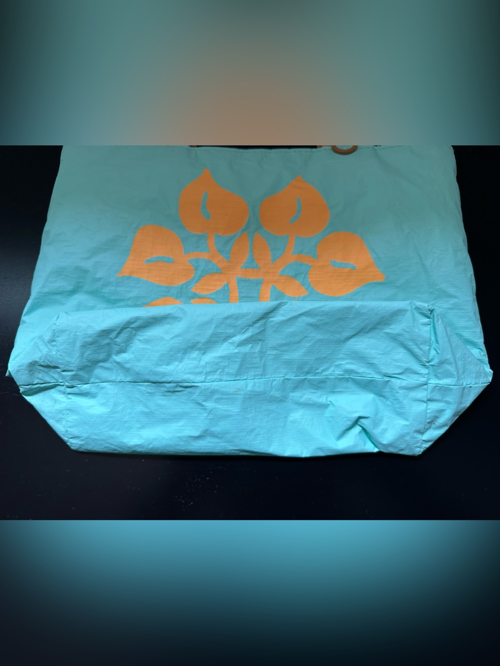 ALOHA Collection Turquoise Tote with Orange Floral Motif - Picture 4 of 13